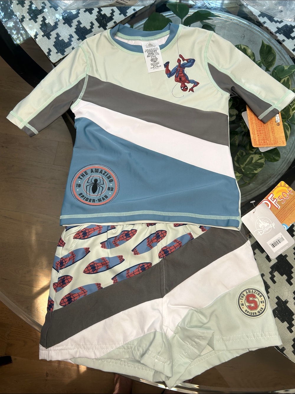 Disney Spider-Man Kids Swim setshirt and trunks with matching beach towel